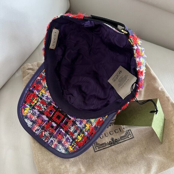 NWT Gucci Check Lamé Tweed Baseball Hat 'Multicolor SZ M - Picture 5 of 10